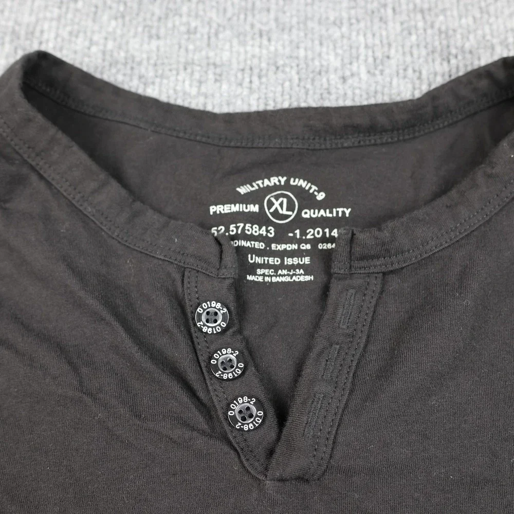 Military Unit-9 Shirt Kids XL‎ Black Henley Pocket Graphic Tee Cotton Casual